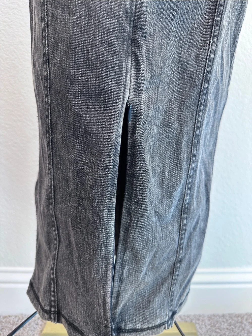Good American Washed Black Stretch Denim Maxi Dress Size M